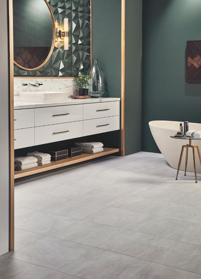 grey luxury vinyl tiles in a bathroom